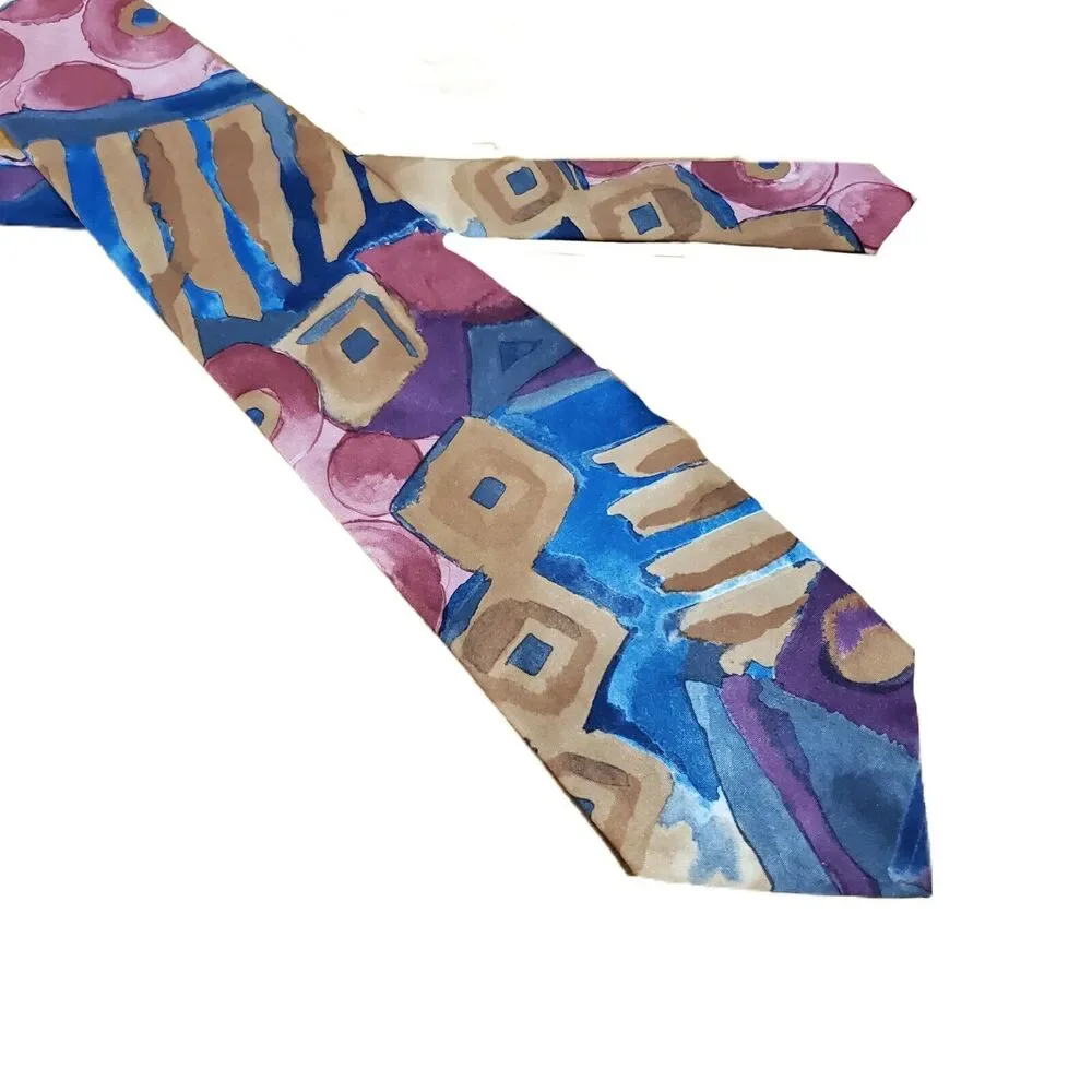 VTG Mens Artsy Tie 90s Watercolor Art Teacher Abstract Geometric Bold‎ Statement